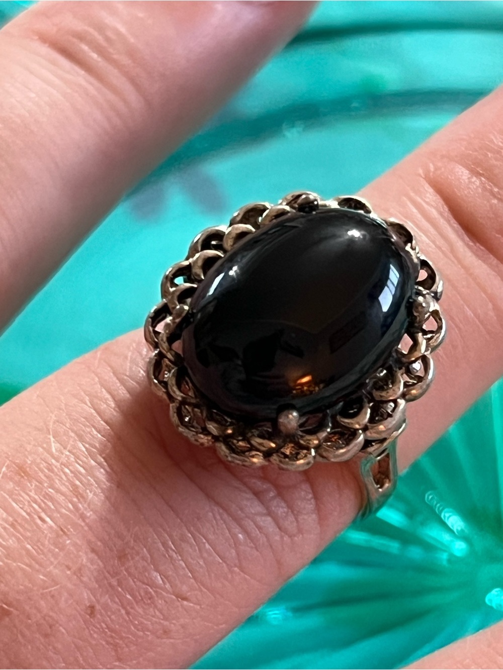 Vintage Sterling Silver 925 Black Onyx Size 7 Cocktail Ring
